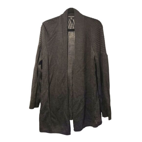 Eileen Fisher Black Merino Wool Open Front Cardigan, Loose Knit Lagenlook | L - Picture 1 of 12